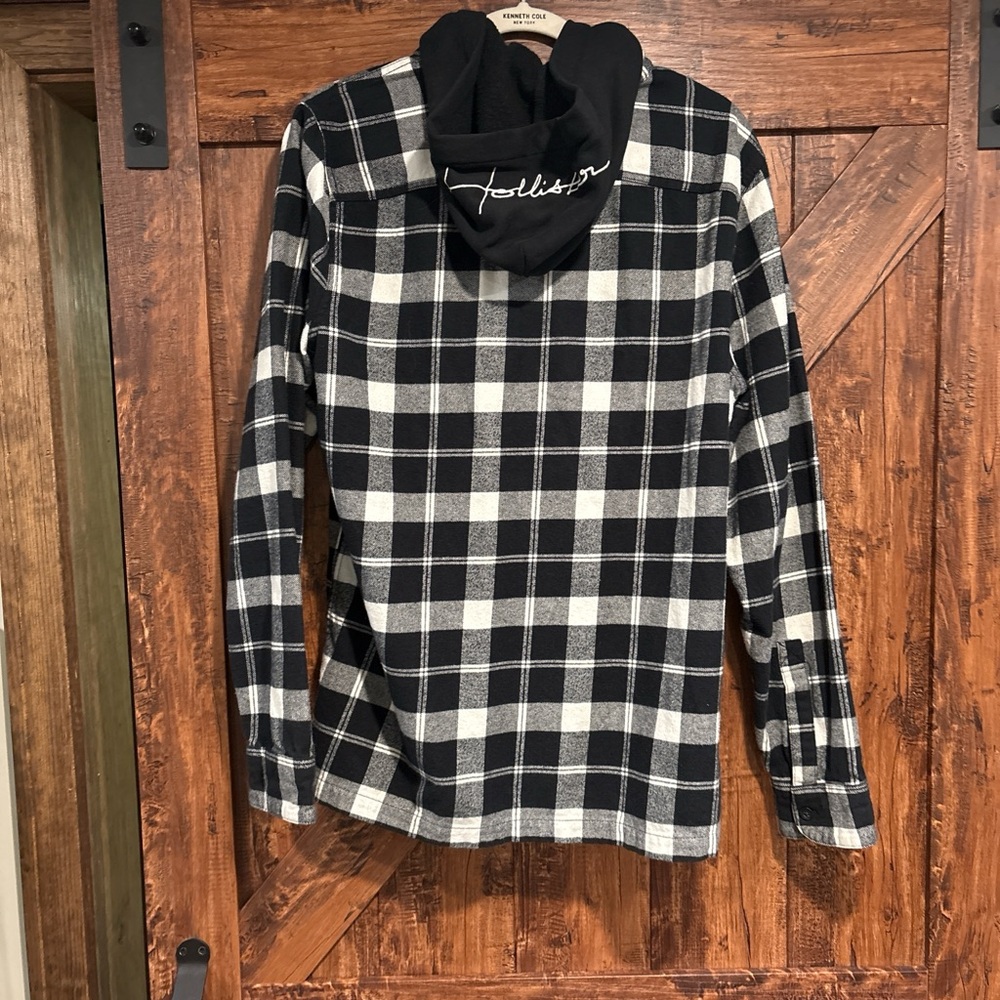 Hollister Monochrome Plaid Hooded Shirt Jacket